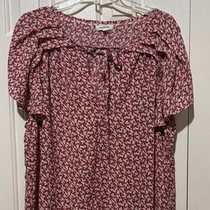 Max Studio Red and White Patterned Blouse